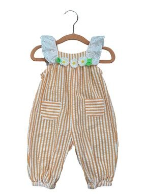 Good Lad Orange & White Striped Romper with Eyelet Ruffle